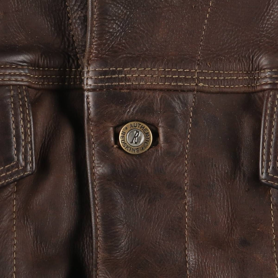 REDSKINS Padded Trucker Jacket, Leather Blouson Style, Men's Size L genuine leather brown type Vintage Second Hand