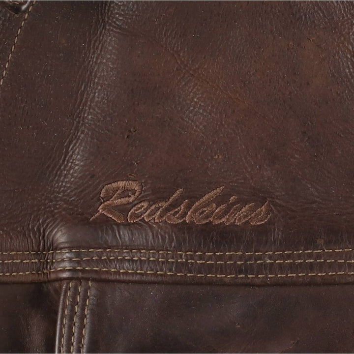 REDSKINS Padded Trucker Jacket, Leather Blouson Style, Men's Size L genuine leather brown type Vintage Second Hand
