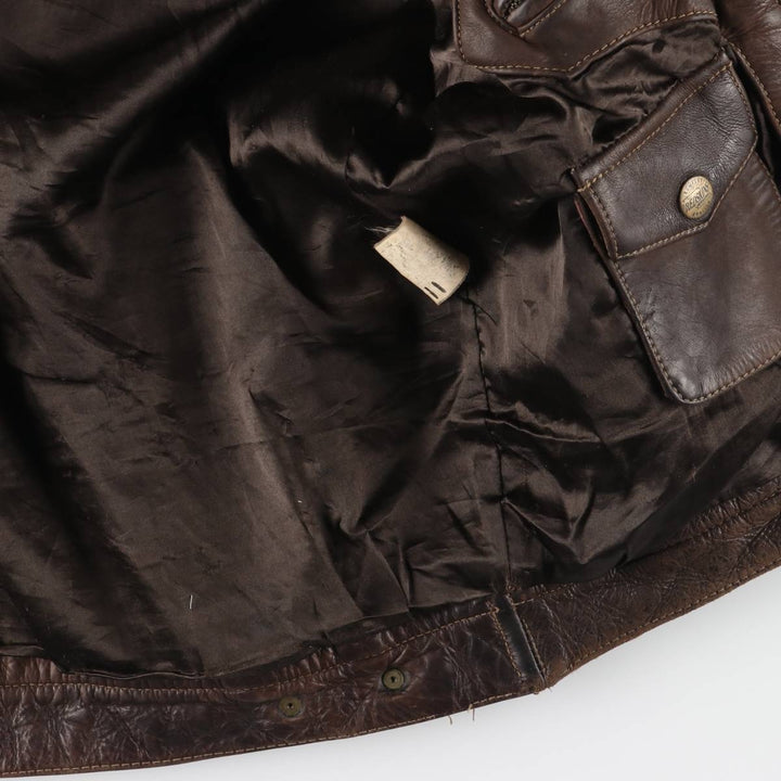 REDSKINS Padded Trucker Jacket, Leather Blouson Style, Men's Size L genuine leather brown type Vintage Second Hand