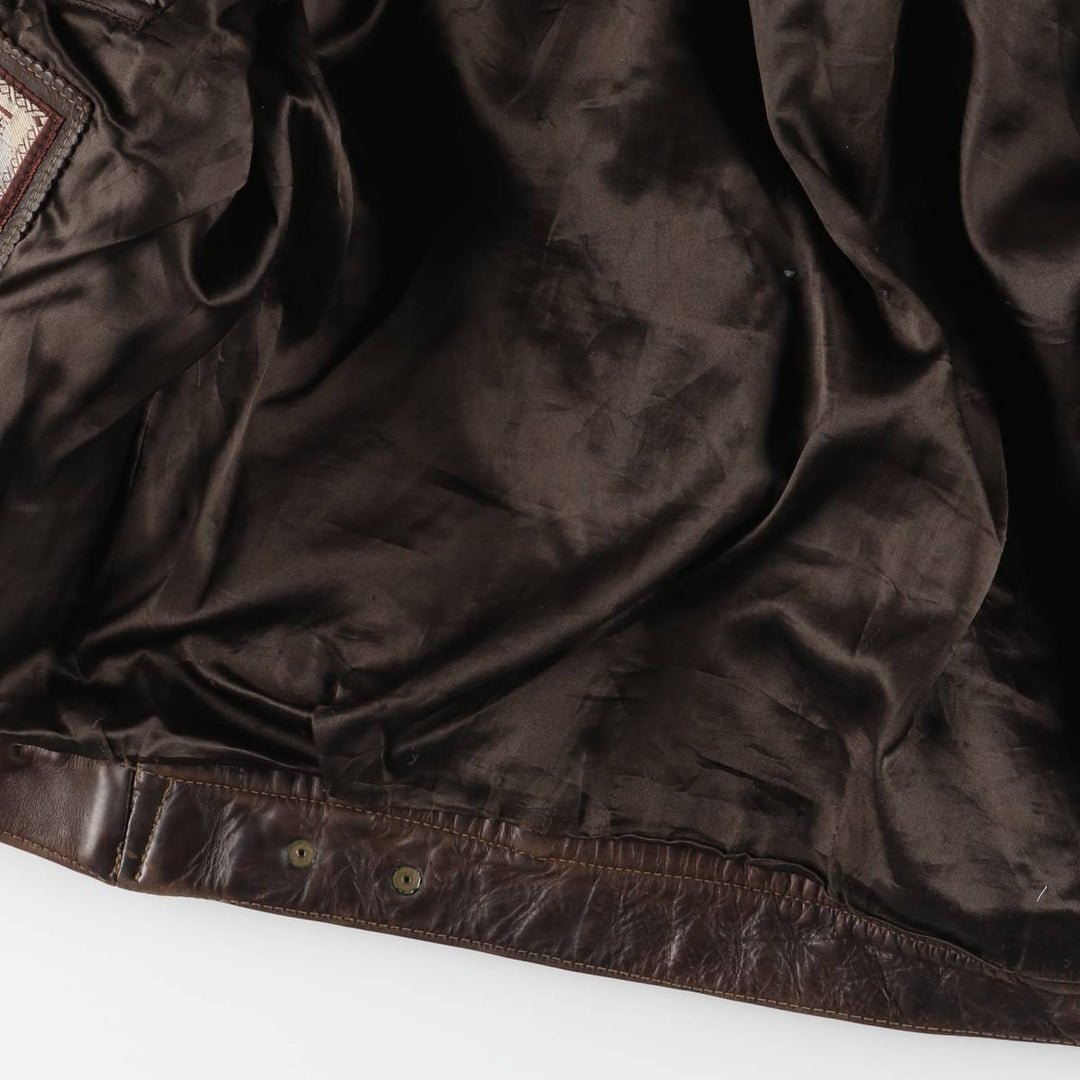 REDSKINS Padded Trucker Jacket, Leather Blouson Style, Men's Size L genuine leather brown type Vintage Second Hand