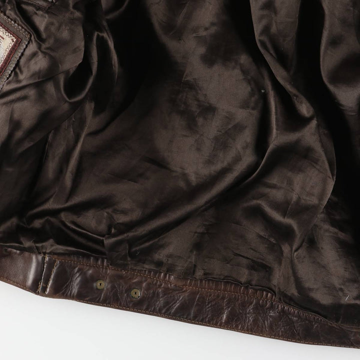 REDSKINS Padded Trucker Jacket, Leather Blouson Style, Men's Size L genuine leather brown type Vintage Second Hand