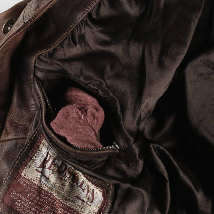 REDSKINS Padded Trucker Jacket, Leather Blouson Style, Men's Size L genuine leather brown type Vintage Second Hand