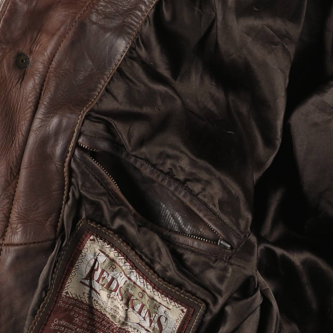 REDSKINS Padded Trucker Jacket, Leather Blouson Style, Men's Size L genuine leather brown type Vintage Second Hand