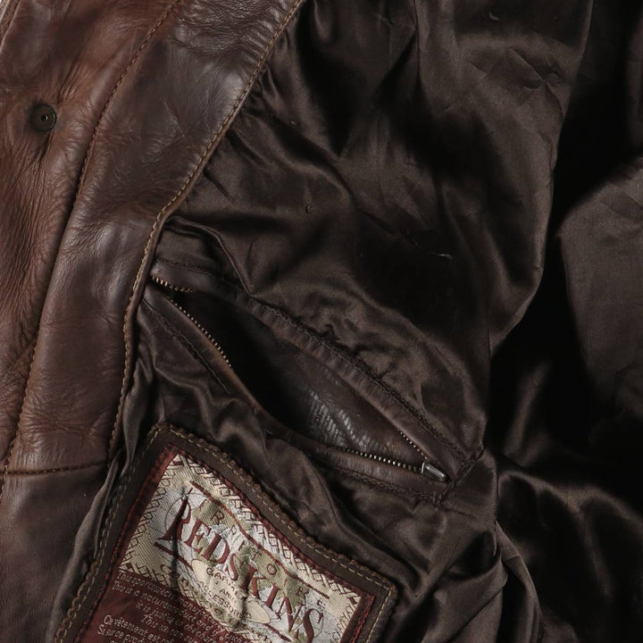 REDSKINS Padded Trucker Jacket, Leather Blouson Style, Men's Size L genuine leather brown type Vintage Second Hand