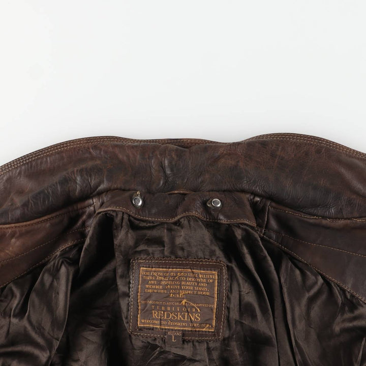 REDSKINS Padded Trucker Jacket, Leather Blouson Style, Men's Size L genuine leather brown type Vintage Second Hand