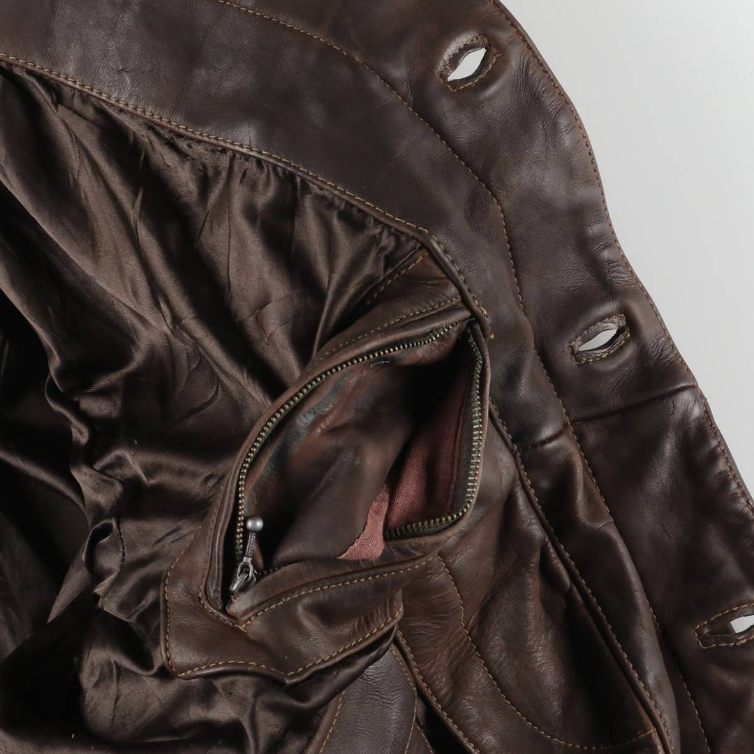 REDSKINS Padded Trucker Jacket, Leather Blouson Style, Men's Size L genuine leather brown type Vintage Second Hand
