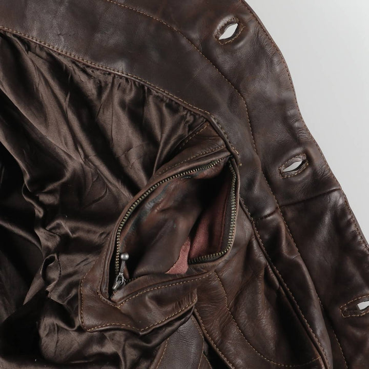 REDSKINS Padded Trucker Jacket, Leather Blouson Style, Men's Size L genuine leather brown type Vintage Second Hand