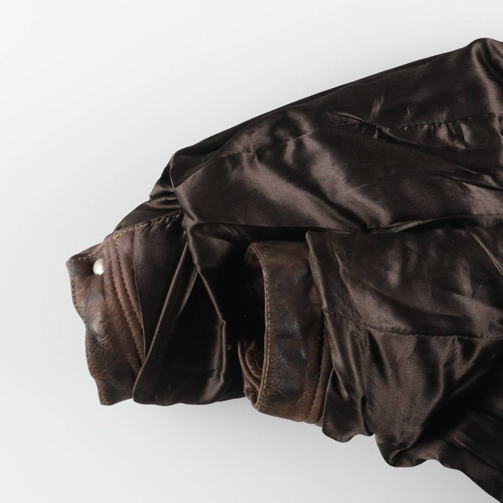 REDSKINS Padded Trucker Jacket, Leather Blouson Style, Men's Size L genuine leather brown type Vintage Second Hand