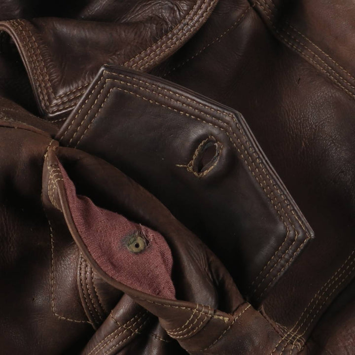 REDSKINS Padded Trucker Jacket, Leather Blouson Style, Men's Size L genuine leather brown type Vintage Second Hand