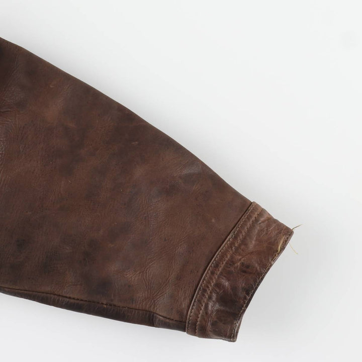 REDSKINS Padded Trucker Jacket, Leather Blouson Style, Men's Size L genuine leather brown type Vintage Second Hand