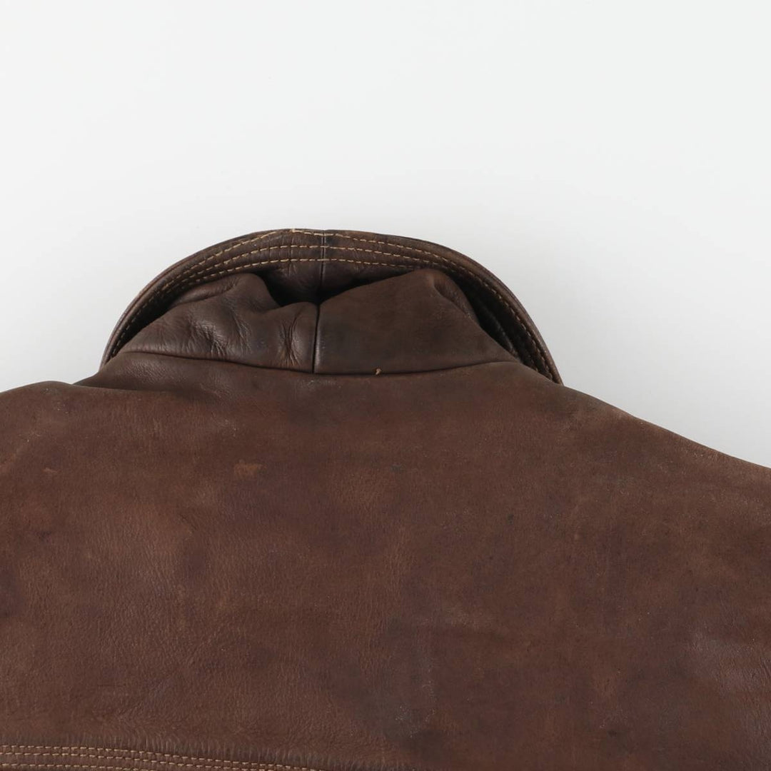 REDSKINS Padded Trucker Jacket, Leather Blouson Style, Men's Size L genuine leather brown type Vintage Second Hand