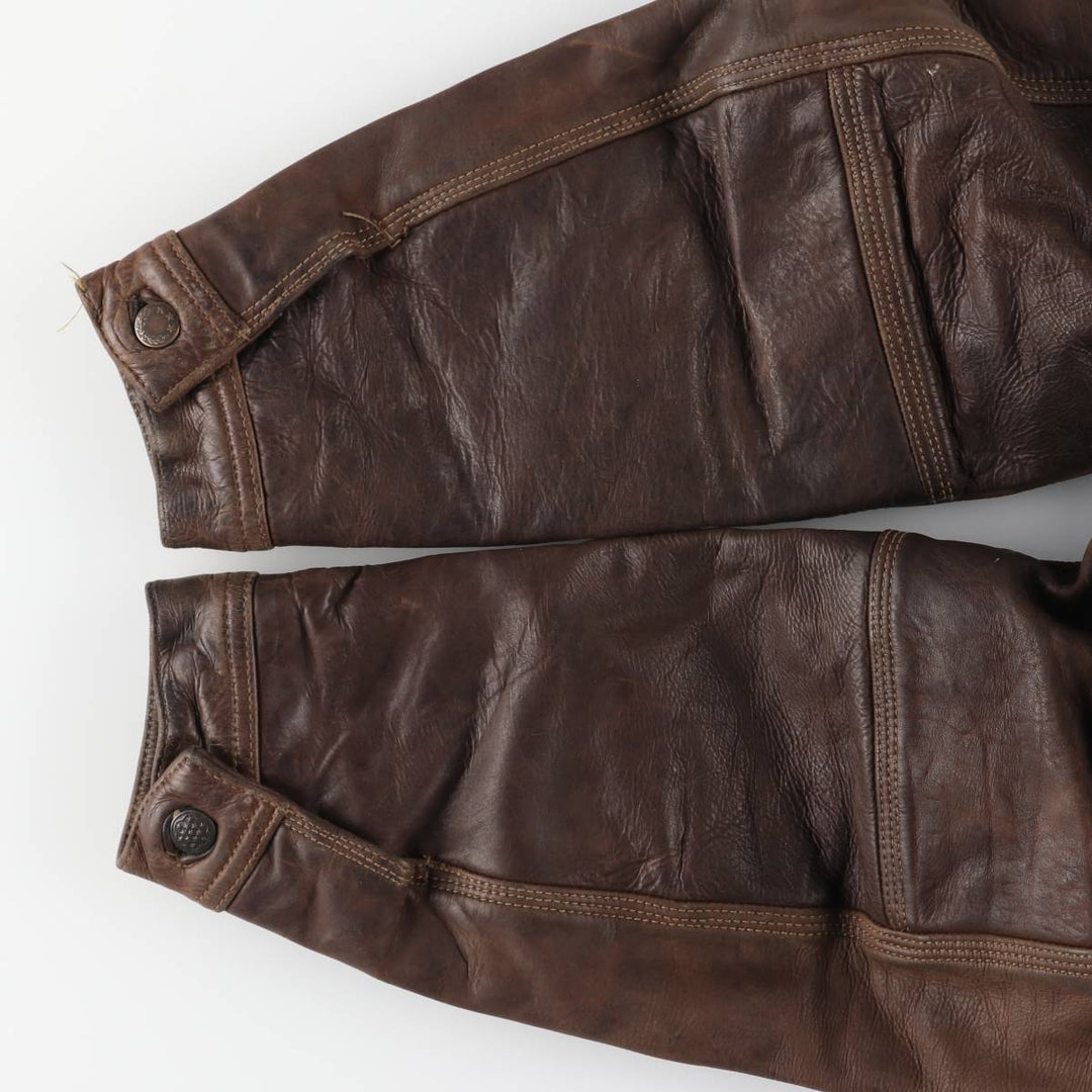REDSKINS Padded Trucker Jacket, Leather Blouson Style, Men's Size L genuine leather brown type Vintage Second Hand