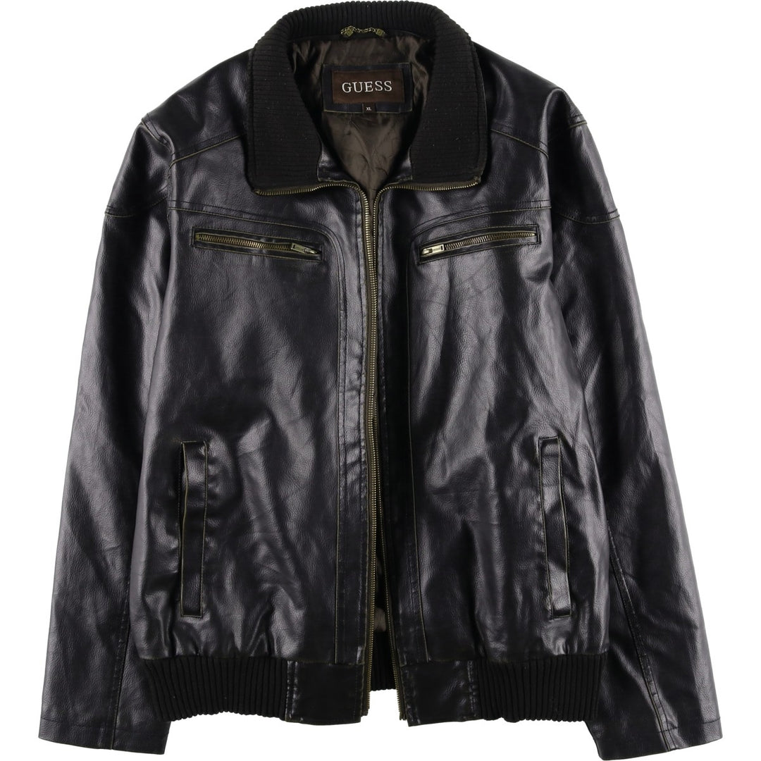 Guess Padded Faux Leather Jacket, Men's Size XL Faux leather black type Vintage Second Hand