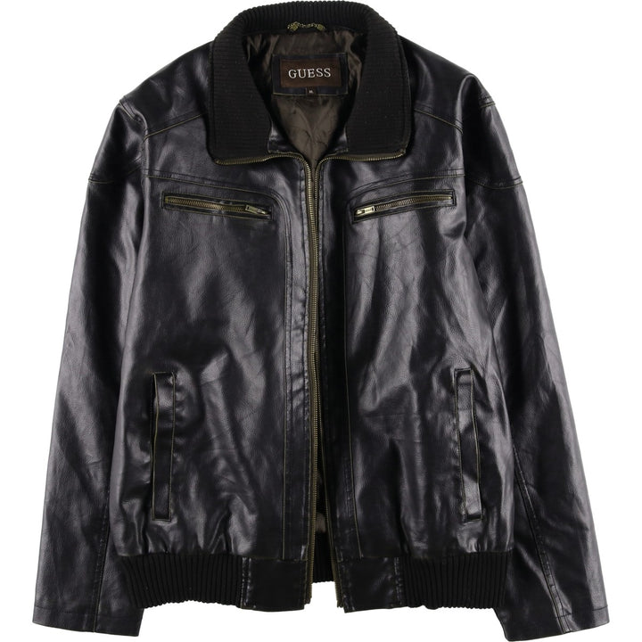Guess Padded Faux Leather Jacket, Men's Size XL Faux leather black type Vintage Second Hand