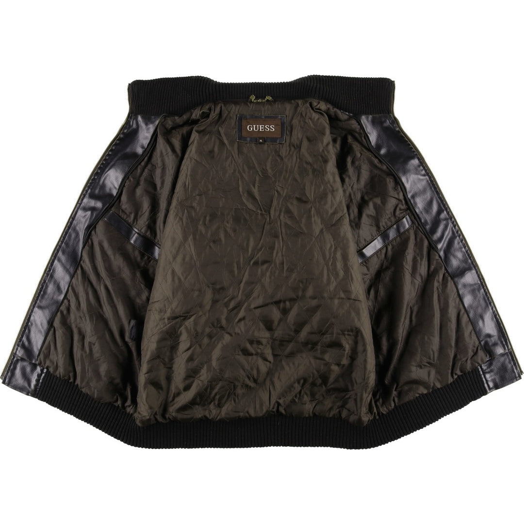 Guess Padded Faux Leather Jacket, Men's Size XL Faux leather black type Vintage Second Hand