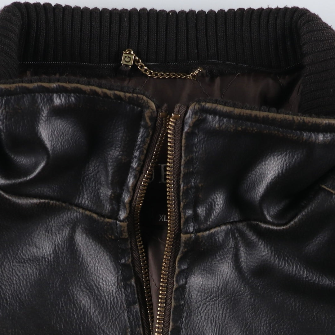 Guess Padded Faux Leather Jacket, Men's Size XL Faux leather black type Vintage Second Hand