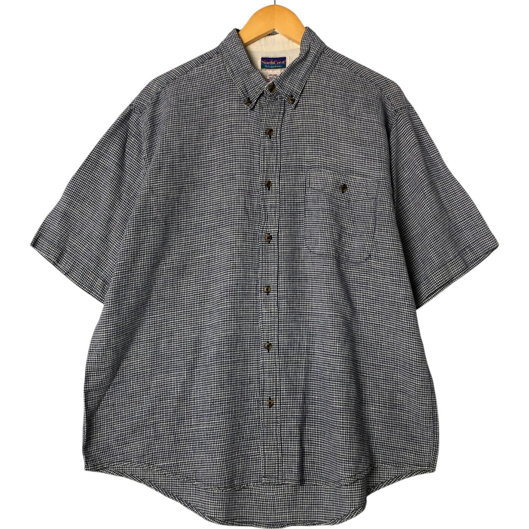 North Crest Linen x Cotton Check Pattern Short Sleeve Linen Button Down Shirt Men's Size L linen navy blue type Vintage Second Hand