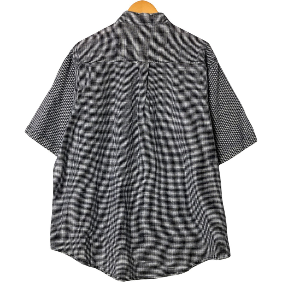 North Crest Linen x Cotton Check Pattern Short Sleeve Linen Button Down Shirt Men's Size L linen navy blue type Vintage Second Hand