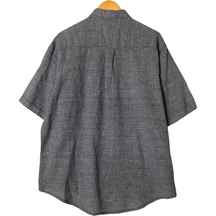 North Crest Linen x Cotton Check Pattern Short Sleeve Linen Button Down Shirt Men's Size L linen navy blue type Vintage Second Hand