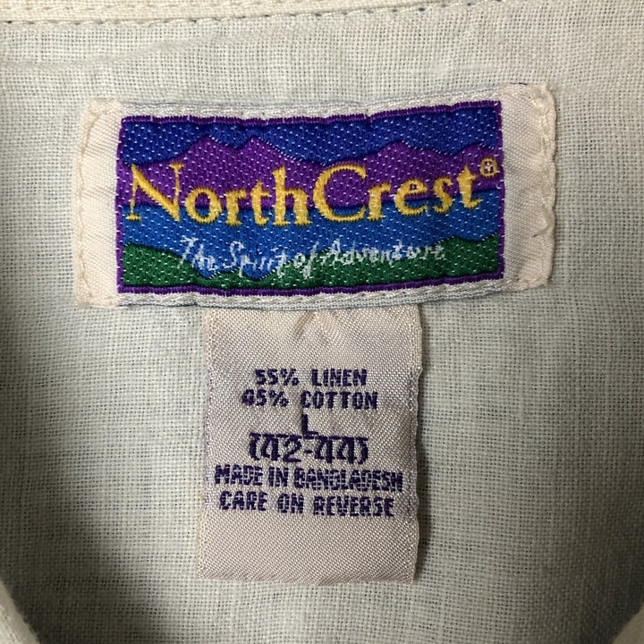 North Crest Linen x Cotton Check Pattern Short Sleeve Linen Button Down Shirt Men's Size L linen navy blue type Vintage Second Hand