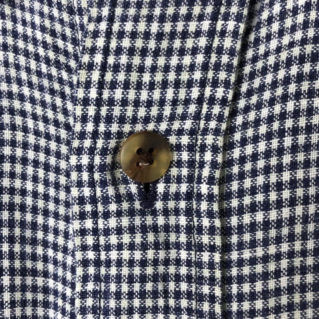 North Crest Linen x Cotton Check Pattern Short Sleeve Linen Button Down Shirt Men's Size L linen navy blue type Vintage Second Hand
