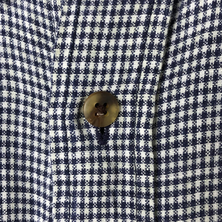North Crest Linen x Cotton Check Pattern Short Sleeve Linen Button Down Shirt Men's Size L linen navy blue type Vintage Second Hand
