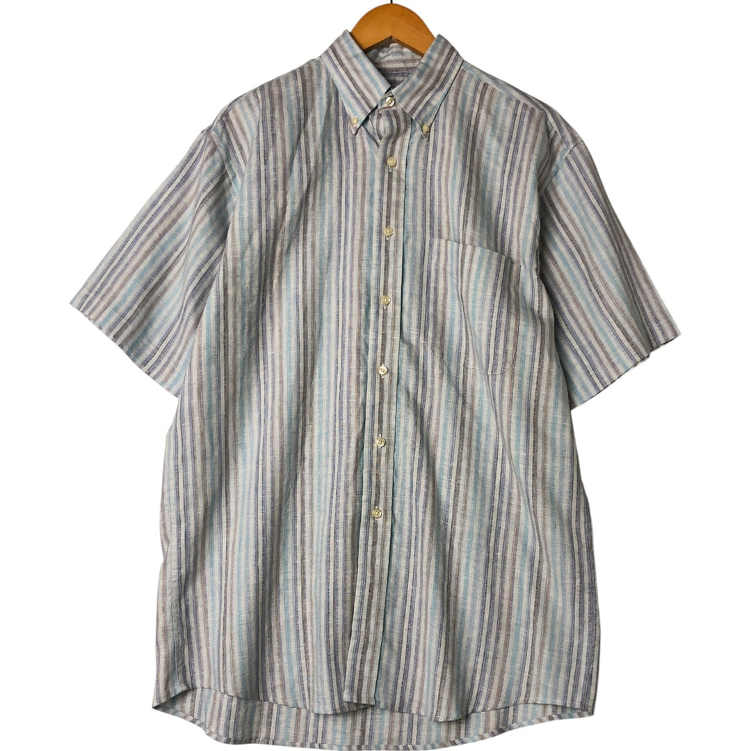 Jos.A.BANK Stripe Pattern Short Sleeve Linen Button Down Shirt Men's Size L linen Blue type light blue Vintage Second Hand