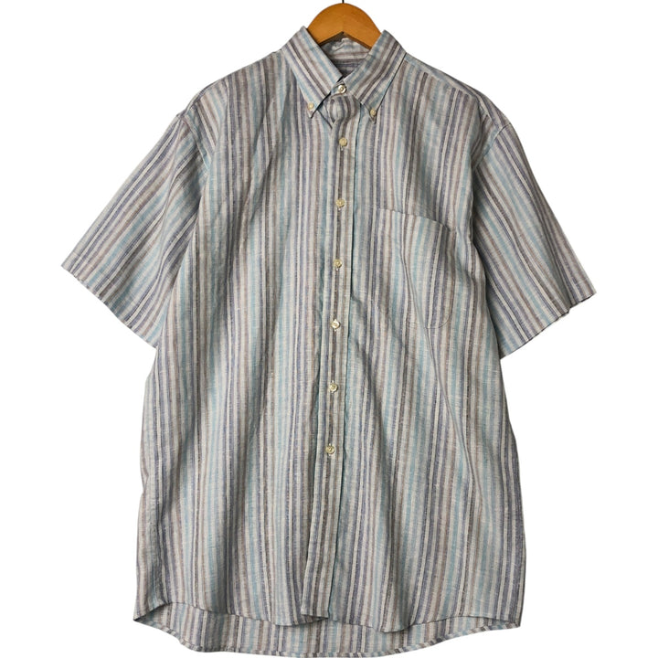 Jos.A.BANK Stripe Pattern Short Sleeve Linen Button Down Shirt Men's Size L linen Blue type light blue Vintage Second Hand