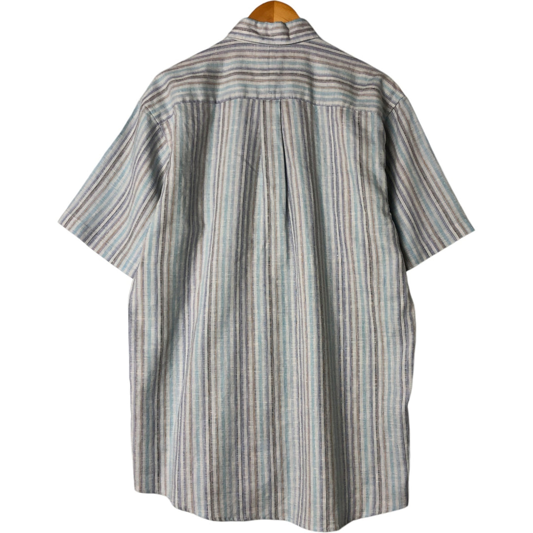 Jos.A.BANK Stripe Pattern Short Sleeve Linen Button Down Shirt Men's Size L linen Blue type light blue Vintage Second Hand