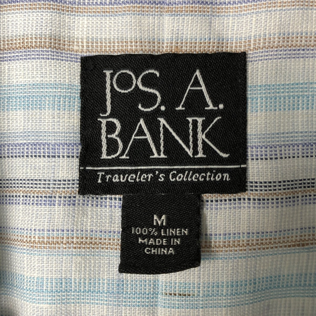 Jos.A.BANK Stripe Pattern Short Sleeve Linen Button Down Shirt Men's Size L linen Blue type light blue Vintage Second Hand