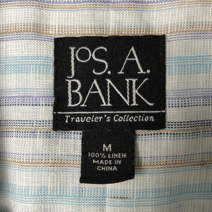 Jos.A.BANK Stripe Pattern Short Sleeve Linen Button Down Shirt Men's Size L linen Blue type light blue Vintage Second Hand