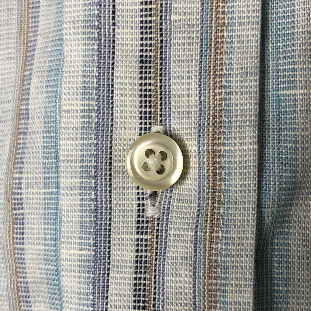Jos.A.BANK Stripe Pattern Short Sleeve Linen Button Down Shirt Men's Size L linen Blue type light blue Vintage Second Hand