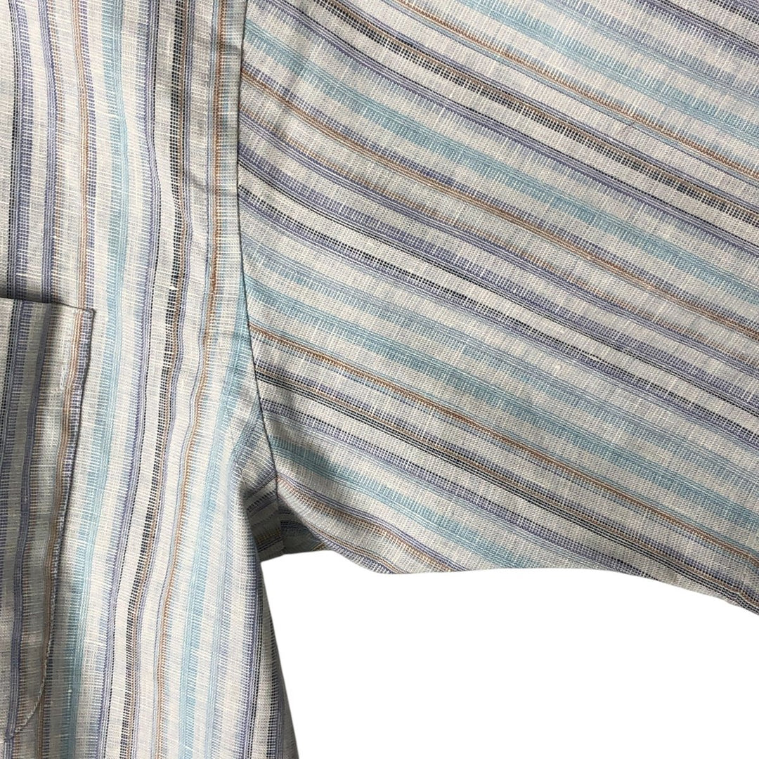 Jos.A.BANK Stripe Pattern Short Sleeve Linen Button Down Shirt Men's Size L linen Blue type light blue Vintage Second Hand