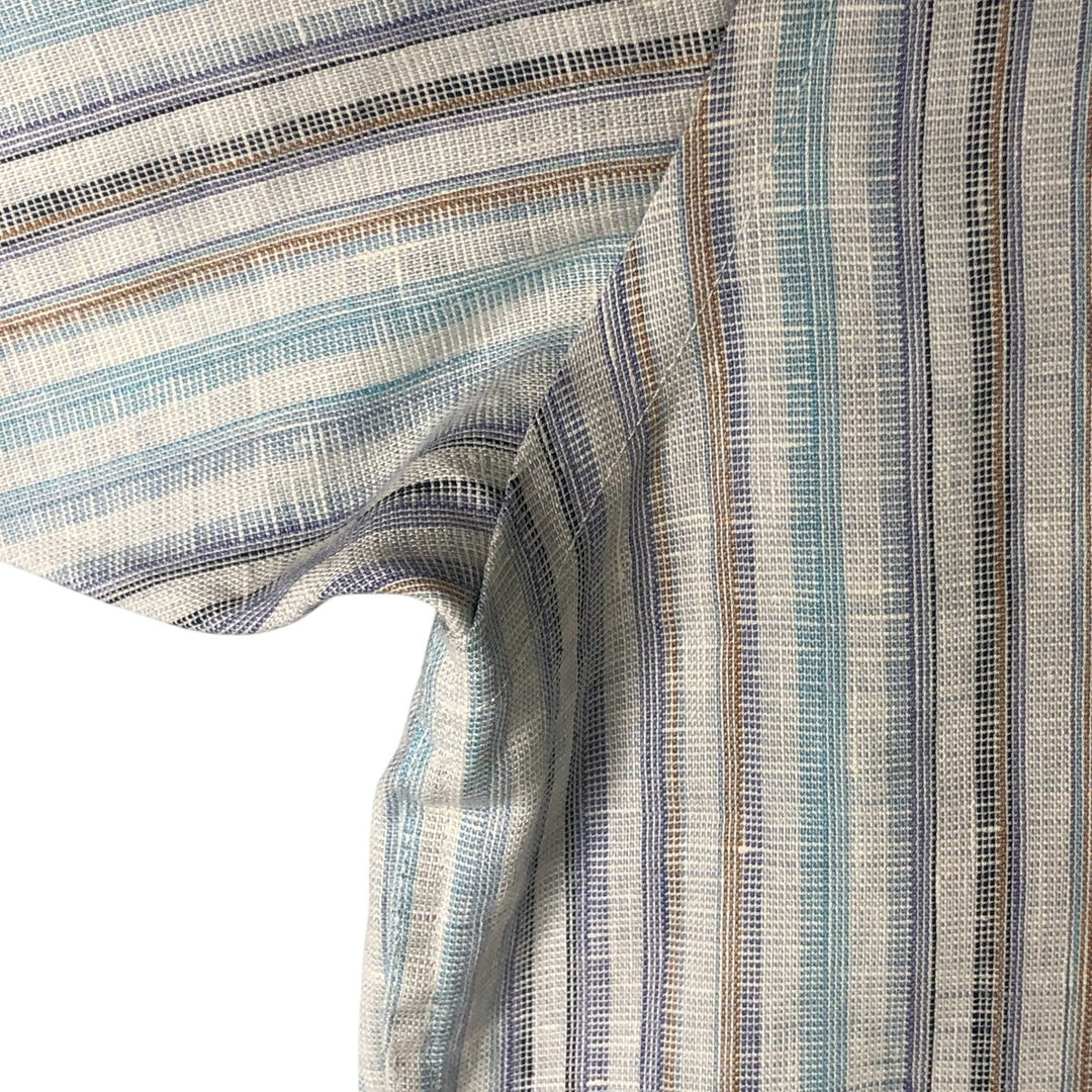 Jos.A.BANK Stripe Pattern Short Sleeve Linen Button Down Shirt Men's Size L linen Blue type light blue Vintage Second Hand