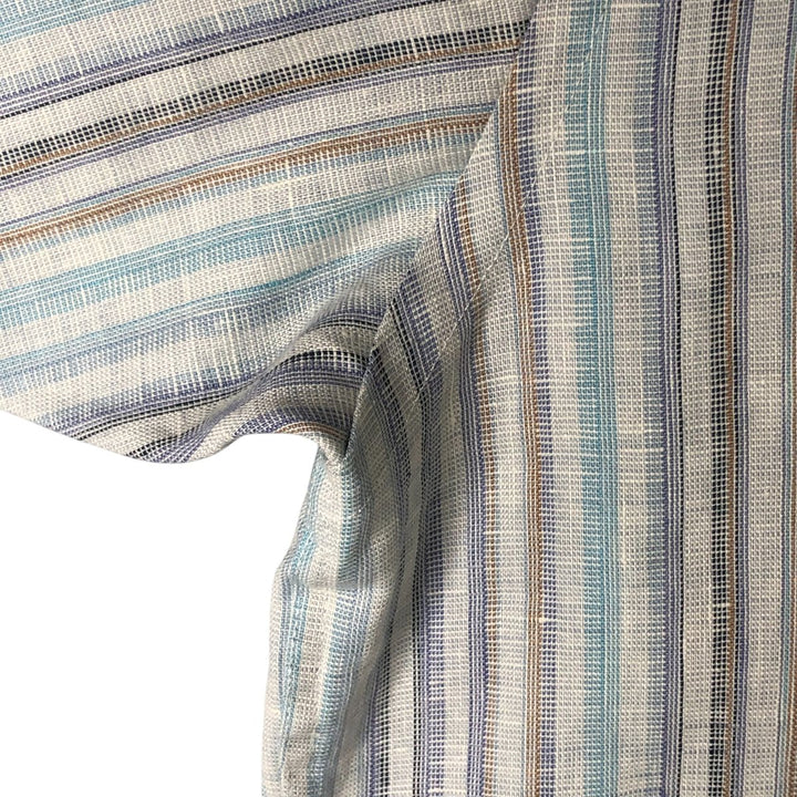 Jos.A.BANK Stripe Pattern Short Sleeve Linen Button Down Shirt Men's Size L linen Blue type light blue Vintage Second Hand