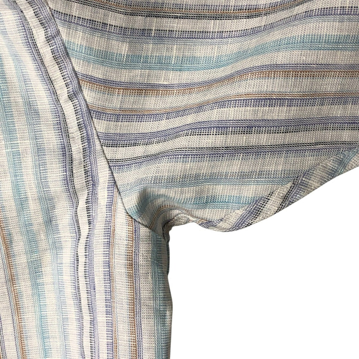 Jos.A.BANK Stripe Pattern Short Sleeve Linen Button Down Shirt Men's Size L linen Blue type light blue Vintage Second Hand