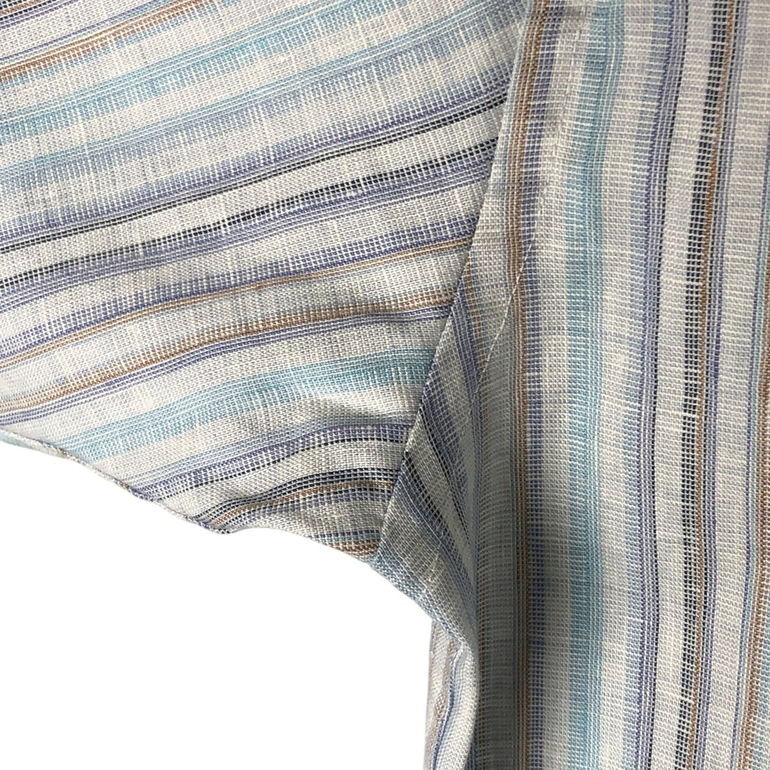 Jos.A.BANK Stripe Pattern Short Sleeve Linen Button Down Shirt Men's Size L linen Blue type light blue Vintage Second Hand