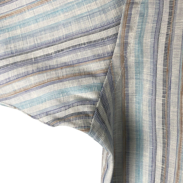 Jos.A.BANK Stripe Pattern Short Sleeve Linen Button Down Shirt Men's Size L linen Blue type light blue Vintage Second Hand