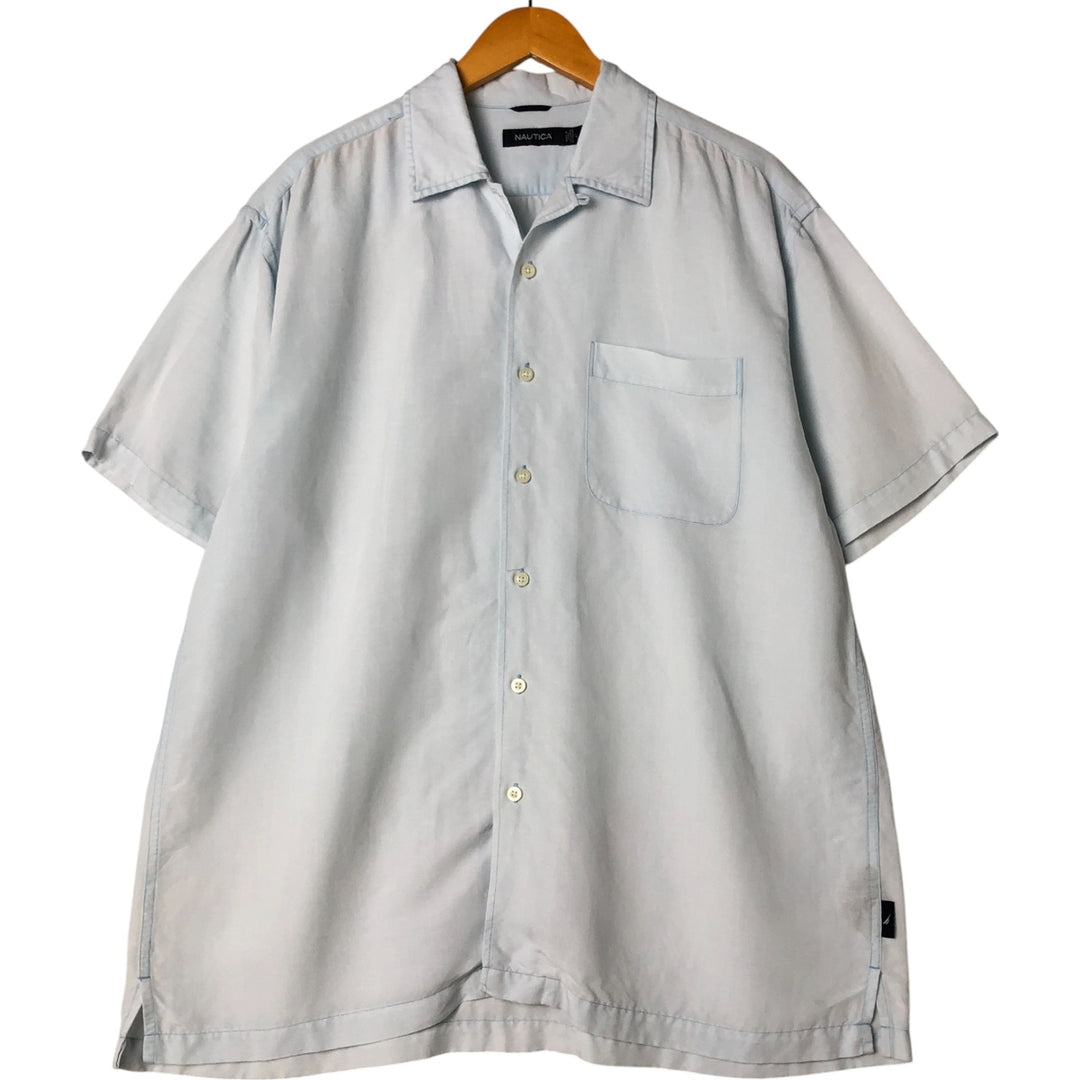 00s~ NAUTICA Linen x Rayon Short Sleeve Open Collar Linen Shirt Box Shirt Men's L Size linen Blue type light blue Vintage Second Hand