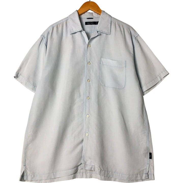 00s~ NAUTICA Linen x Rayon Short Sleeve Open Collar Linen Shirt Box Shirt Men's L Size linen Blue type light blue Vintage Second Hand
