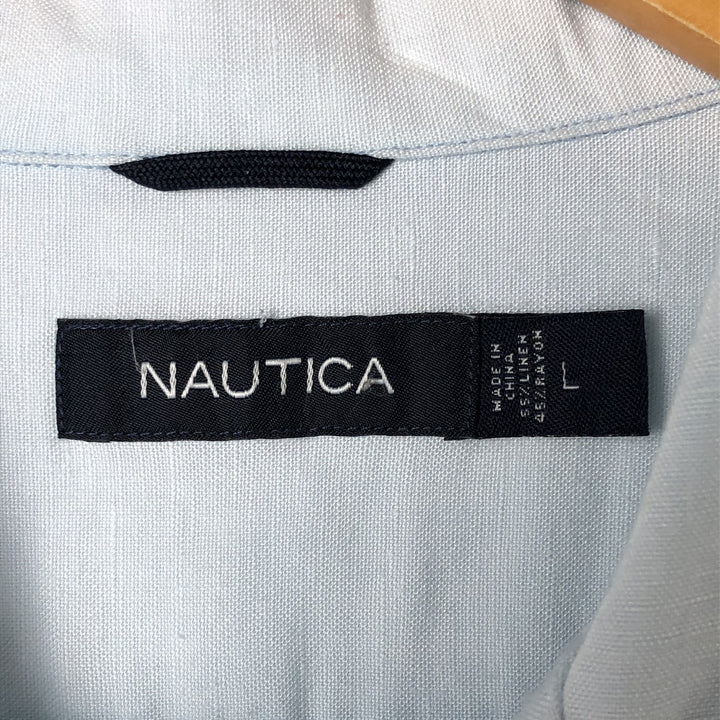 00s~ NAUTICA Linen x Rayon Short Sleeve Open Collar Linen Shirt Box Shirt Men's L Size linen Blue type light blue Vintage Second Hand