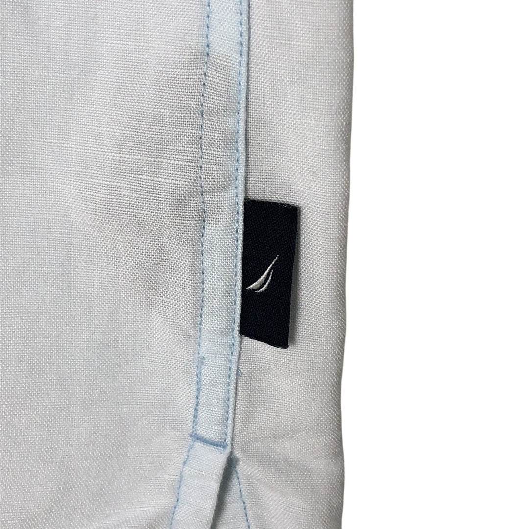 00s~ NAUTICA Linen x Rayon Short Sleeve Open Collar Linen Shirt Box Shirt Men's L Size linen Blue type light blue Vintage Second Hand
