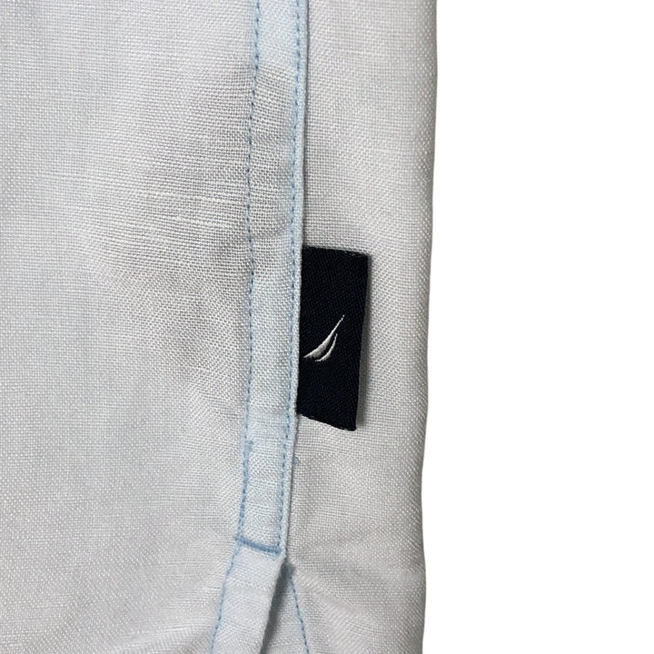 00s~ NAUTICA Linen x Rayon Short Sleeve Open Collar Linen Shirt Box Shirt Men's L Size linen Blue type light blue Vintage Second Hand