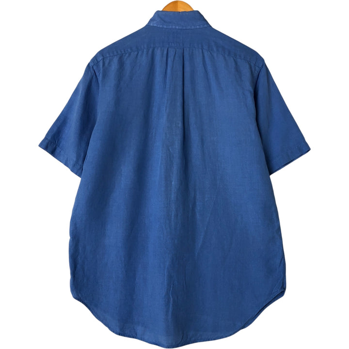 Ralph Lauren Classic Fit short sleeve linen button down shirt, men's size M linen blue type Vintage Second Hand