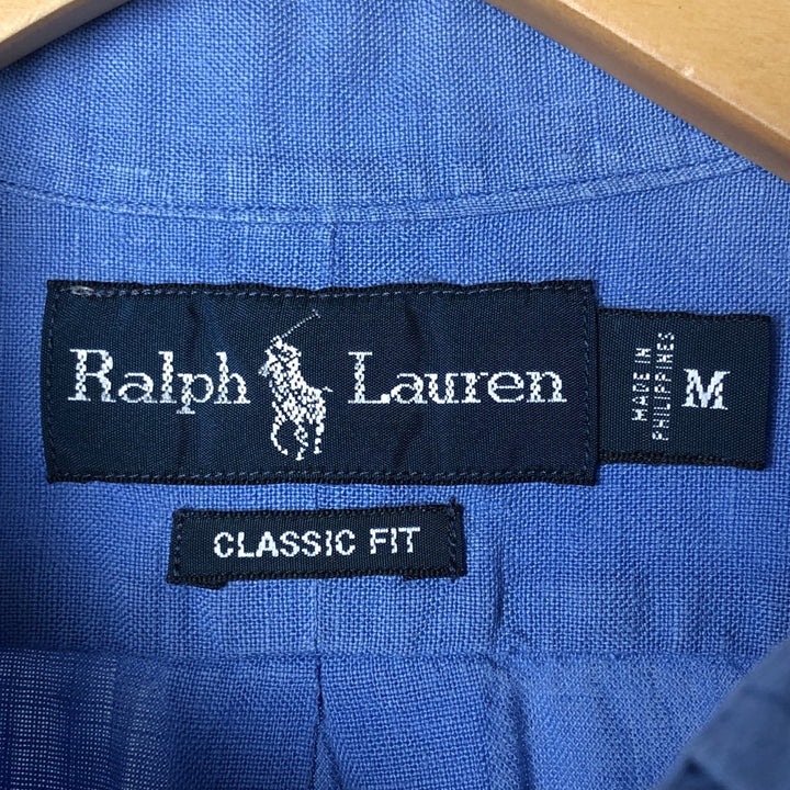 Ralph Lauren Classic Fit short sleeve linen button down shirt, men's size M linen blue type Vintage Second Hand