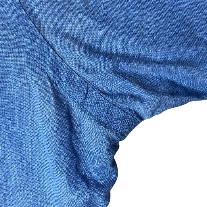 Ralph Lauren Classic Fit short sleeve linen button down shirt, men's size M linen blue type Vintage Second Hand