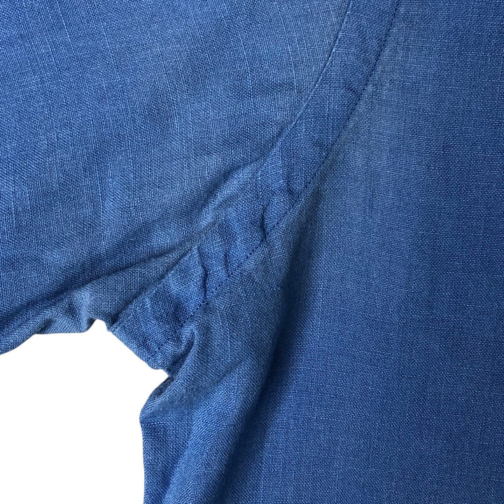 Ralph Lauren Classic Fit short sleeve linen button down shirt, men's size M linen blue type Vintage Second Hand