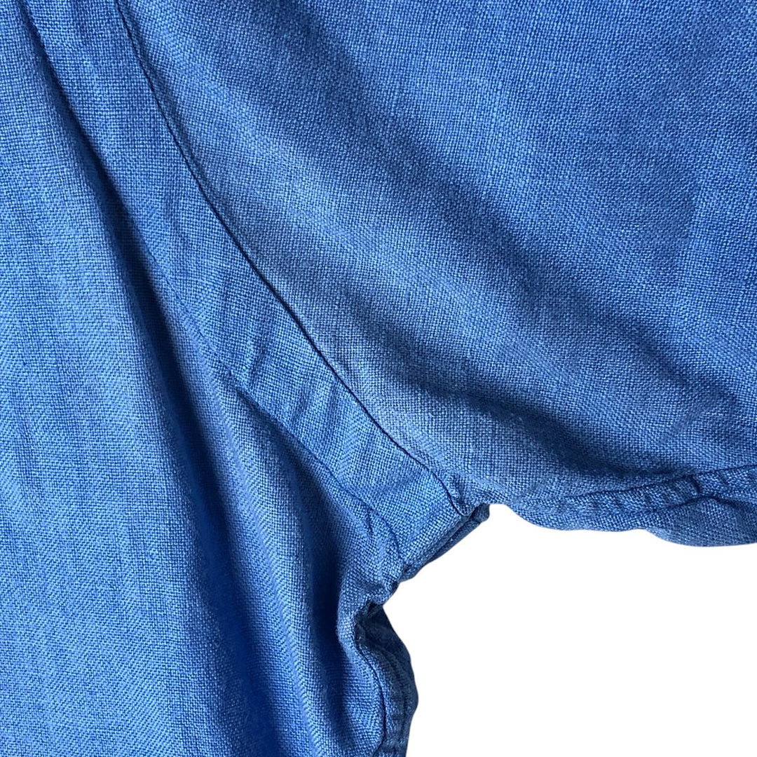 Ralph Lauren Classic Fit short sleeve linen button down shirt, men's size M linen blue type Vintage Second Hand