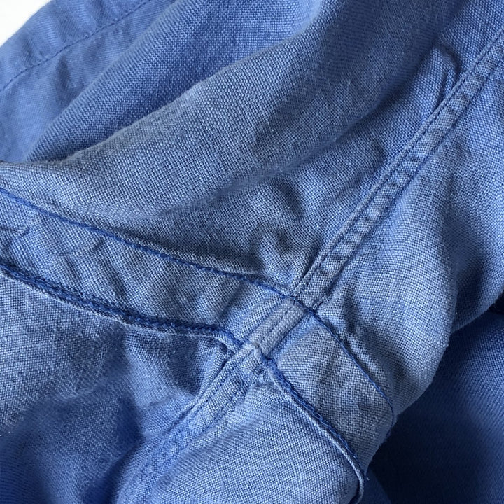 Ralph Lauren Classic Fit short sleeve linen button down shirt, men's size M linen blue type Vintage Second Hand