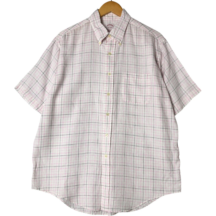 Brooks Brothers Est.1818 short sleeve linen button-down shirt, men's size L linen white type Vintage Second Hand